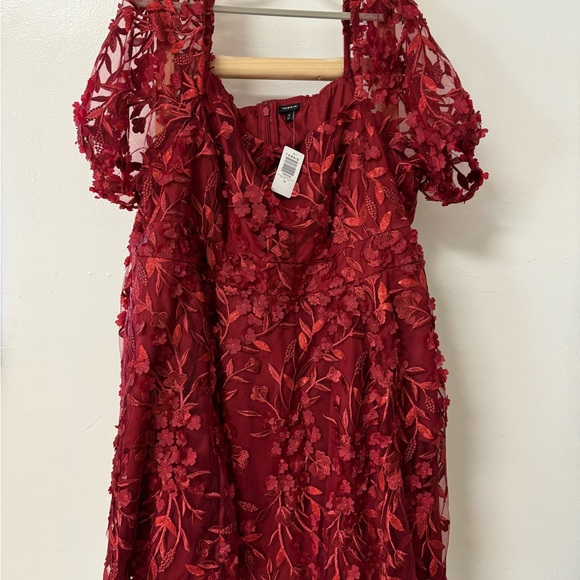 Torrid Mini Textured Floral 3D Flower Embroidery Mesh Puff Sleeve Skater Dress - Picture 6 of 11